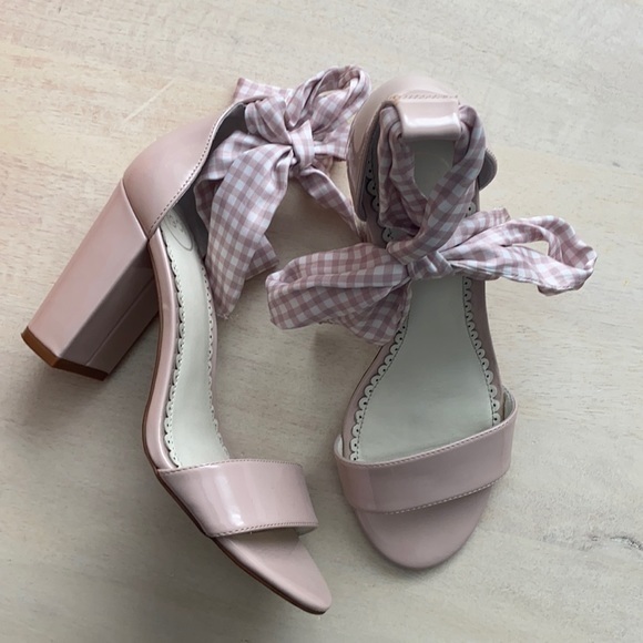 1901 pink block heel shoes ankle strap ribbon 6.5 - Picture 1 of 8